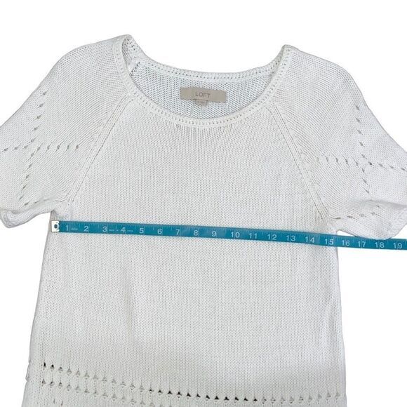 Loft 100% Cotton white knitted Short Sleeve Sweater Blouse size Medium - Picture 4 of 6